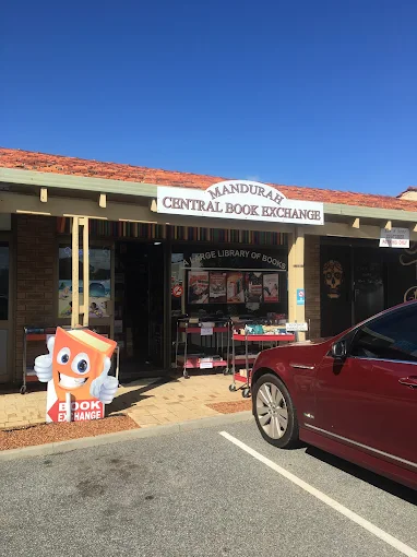 Mandurah Central Book Exchange storefront with book mascot